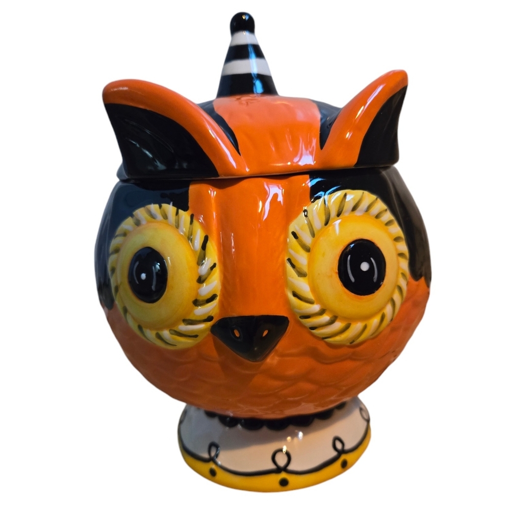 Johanna Parker & Magenta ceramic Halloween owl lidded canister